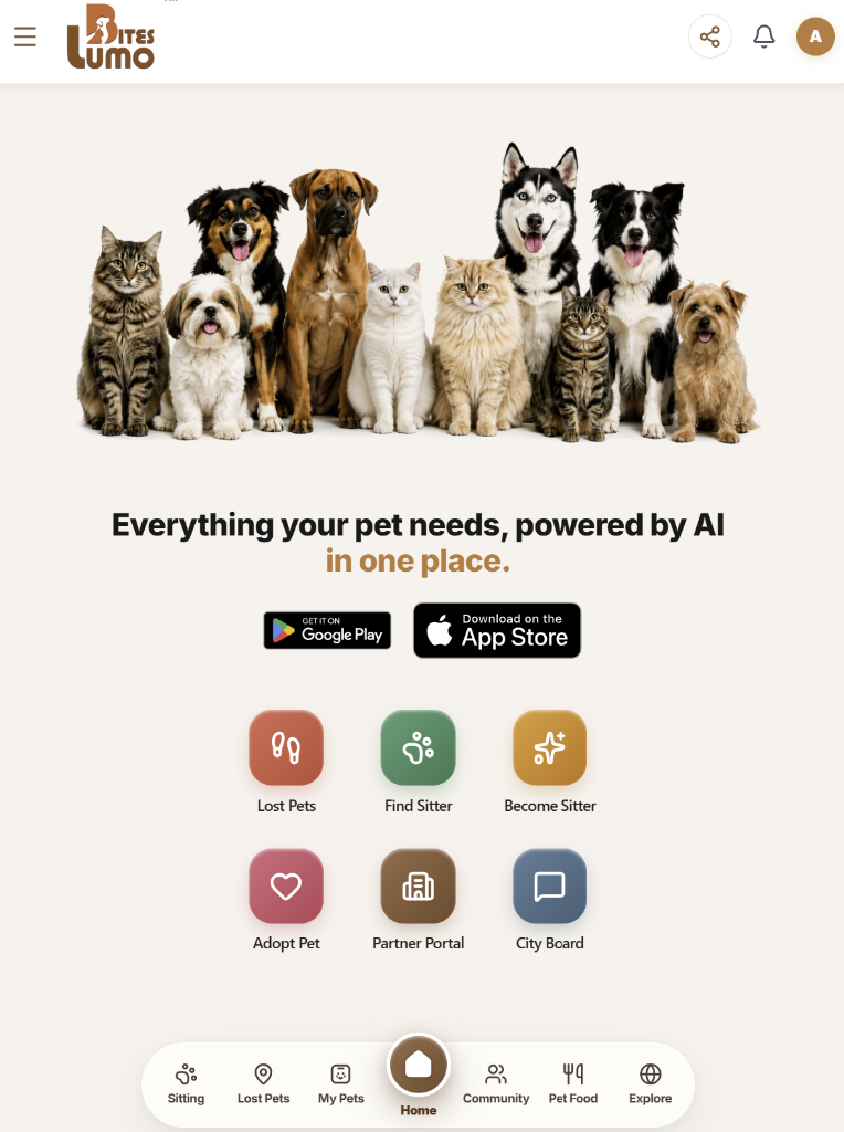 Lumo Bites Mobile App Home Screen